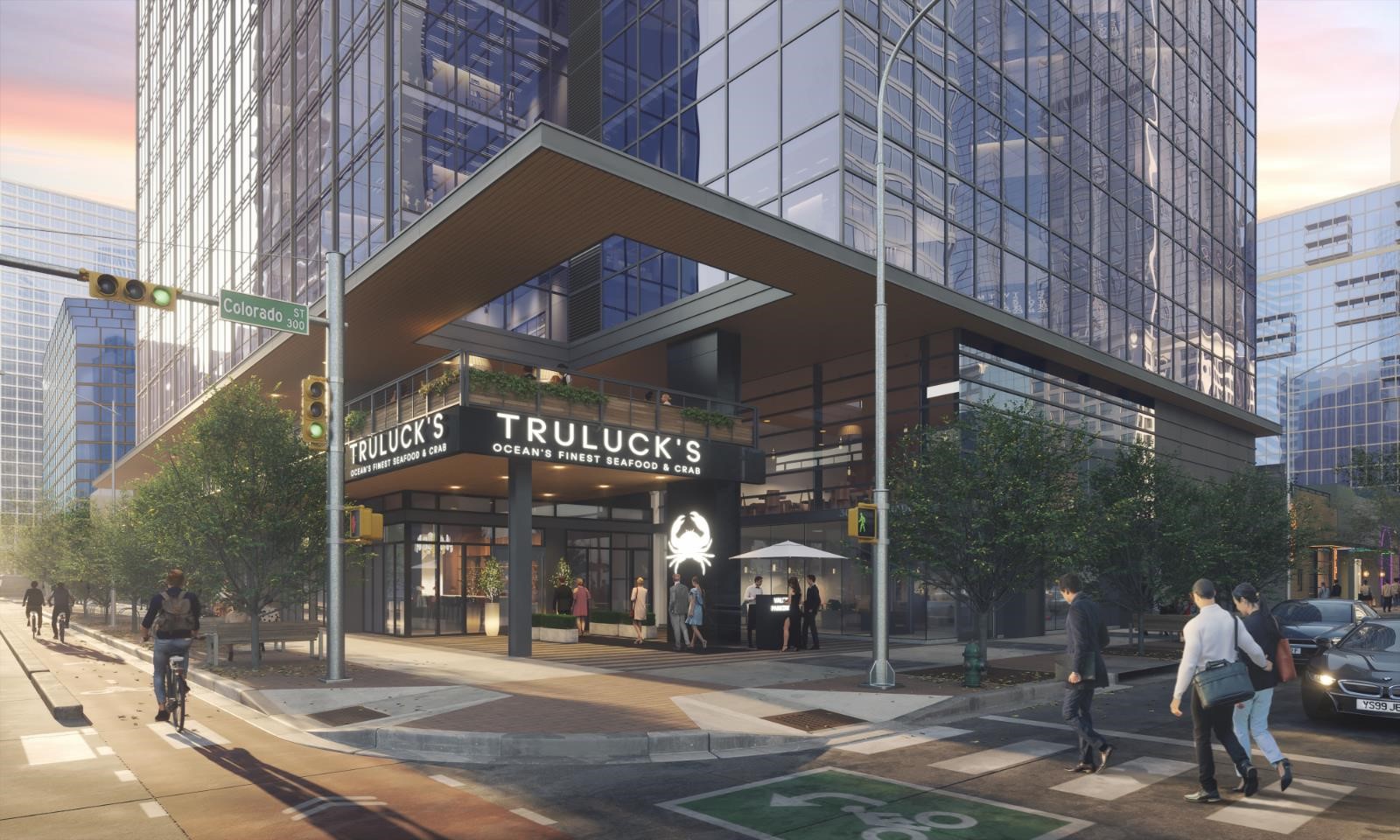 Rendering of the exterior of the Austin downtown location at 300 Colorado Street.