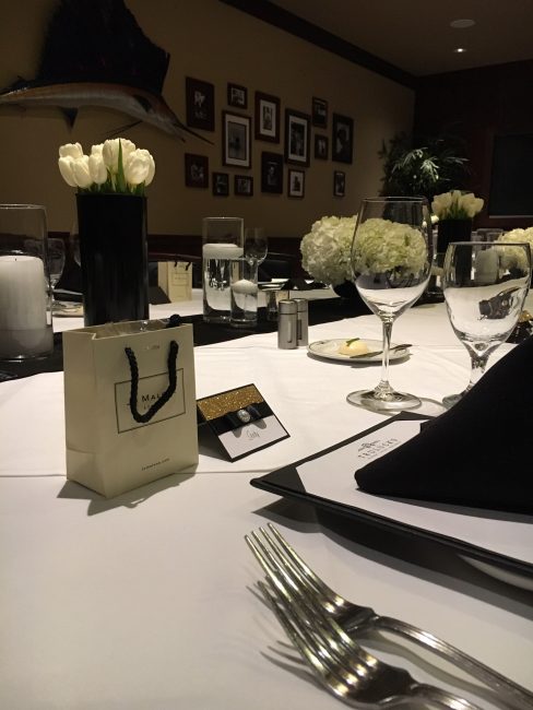 picture of Dallas private dining room decorated with white tulips and white hydrangea