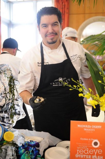 Picture of Chef Michael Cerny serving oysters