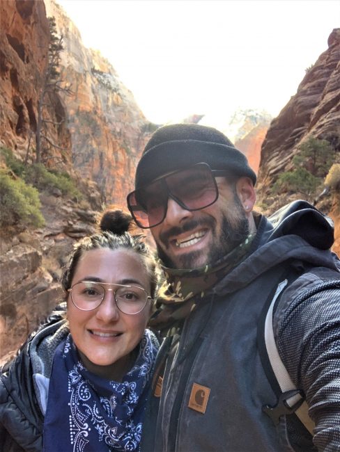 picture of Chef Brian Moran with his wife on a hike in the mountains