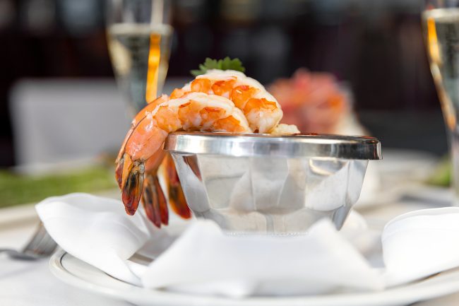 picture of shrimp cocktail in a silver bowl