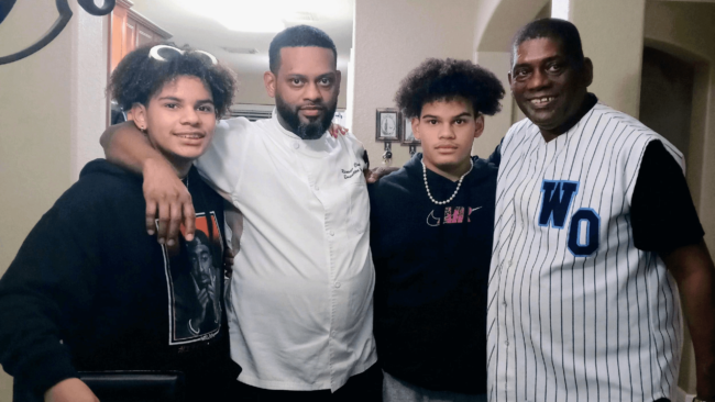 picture of Chef Ricardo and his twins boys and father