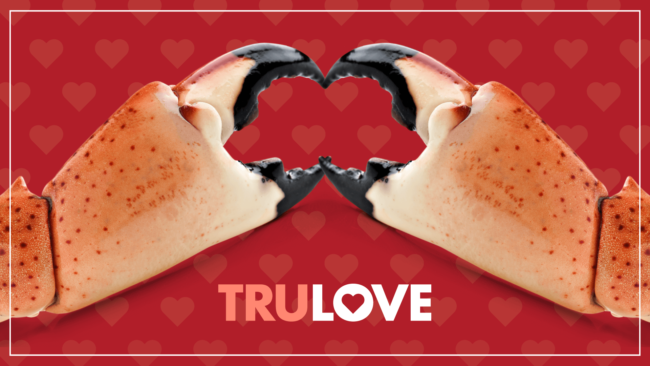 TRULOVE message with a pair of stone crab claws in the shape of a heart