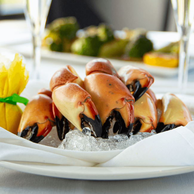 photo of Florida stone crab claws on a bed of ice