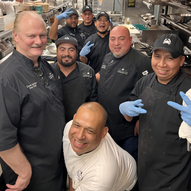 Chef Javier with his Truluck's Rosemont team on the line in the kitchen